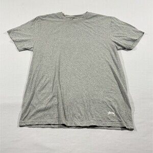 Stüssy T-Shirt Mens Basic Gray Logo Streetwear Skate Surf Casual Tee Sz M Cotton